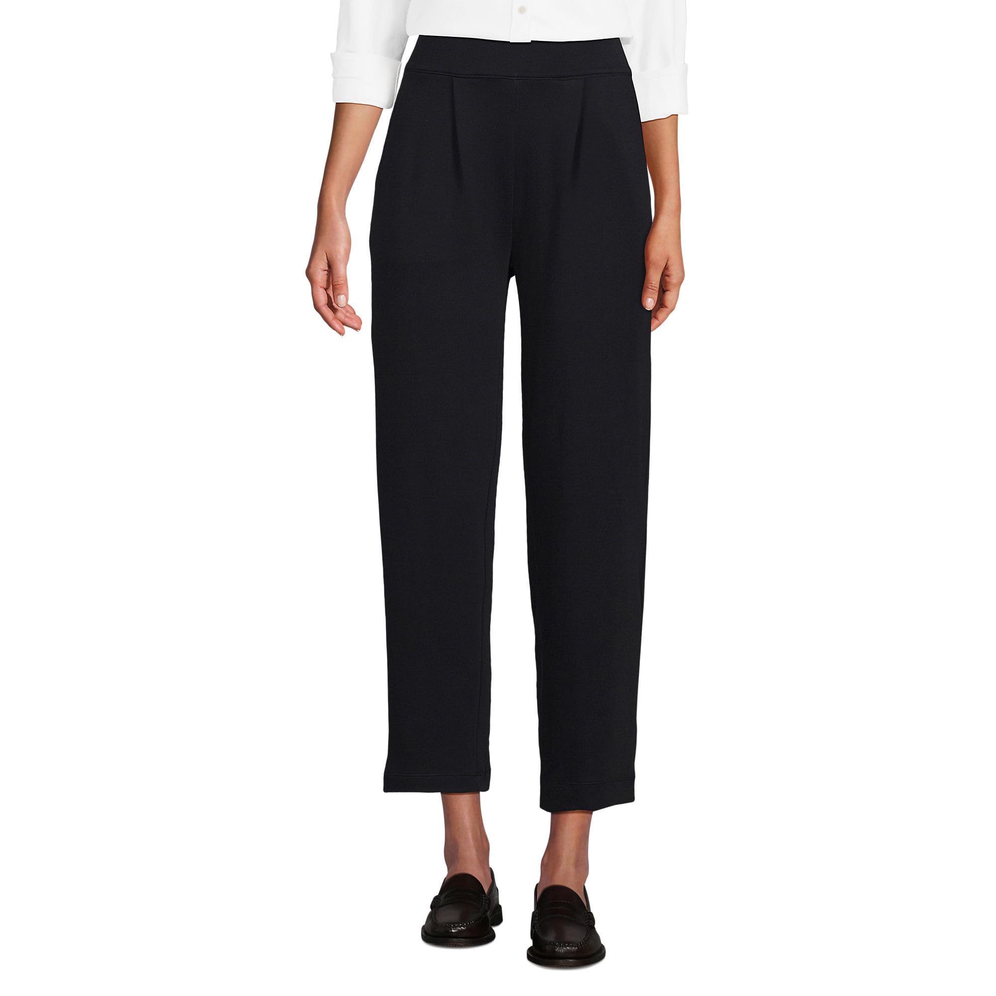 Lands End Womens Knit High Rise Pleated Straight Leg Crop Pants