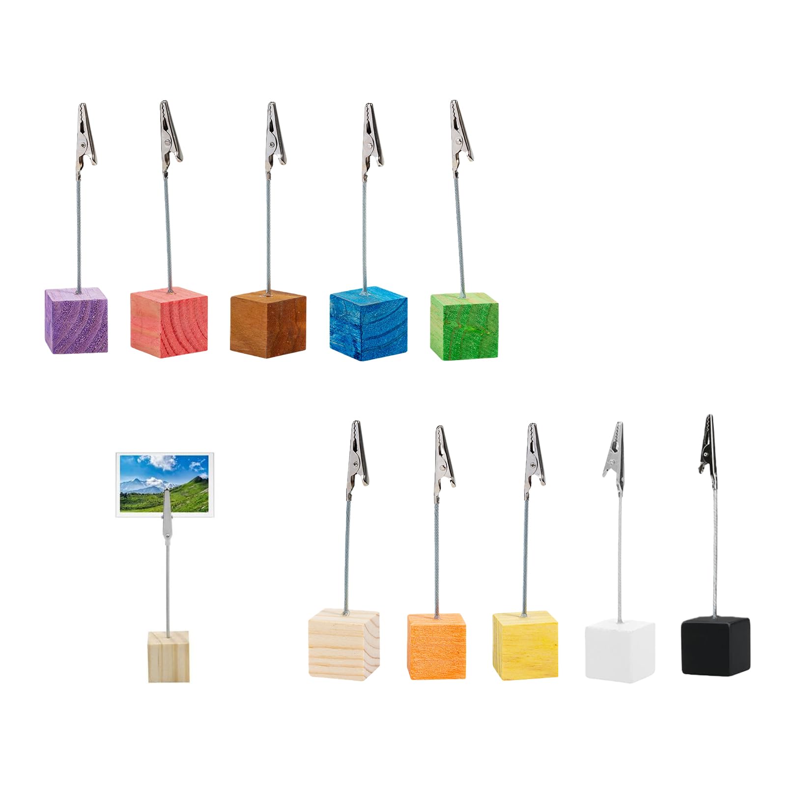 10 Pcs Photo Holder,Memo Clip,Alligator Clips With Wooden Base,Stand Photoes Display Clips,Pictures Card Paper Note Clip,Photo Holders for Tables,Shop Display Price Tag,Office,Wedding Party (colorful) — image 1