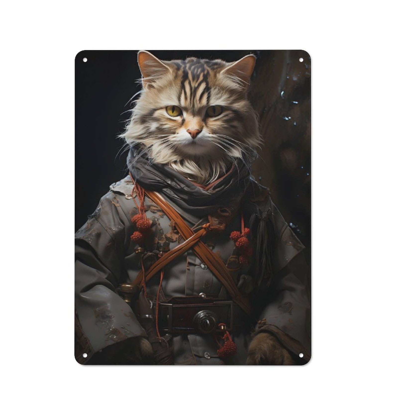 Cat in Uniform Retro-style Tin Sign 40x30cm for Guest Room Or Hallway, for An Autumn Update to Guest Room And Hallway