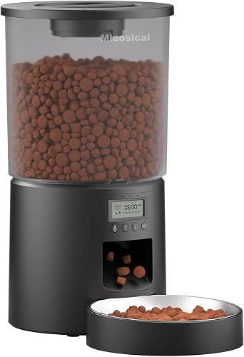 Miaosical 4.2L Automatic Cat Feeder with Voice Message, Programmable Timer, Dual Power Backup, Anti-Clog Dispenser for Cats and Small Dogs Miaosical 4.2L Automatic Cat Feeder with Voice Message, Programmable Timer, Dual Power Backup, Anti-Clog Dispenser for Cats and Small Dogs