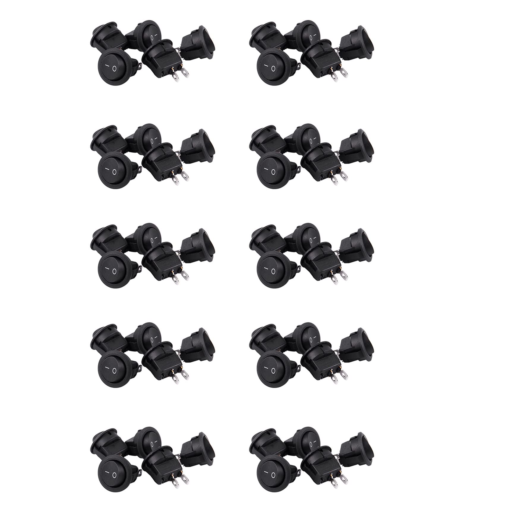 Jnchdghwa Black 50Pcs Spst Button On/Off Round Rocker Switch Ac 6A/250V 10A/125V