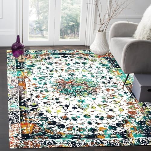 Black Blue Vintage Distressed Floral Area Rug 9x13 Washable Soft