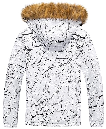 Pursky Men's Waterproof Ski Jacket Winter Snow Coats Fur Hooded Raincoats Parka2