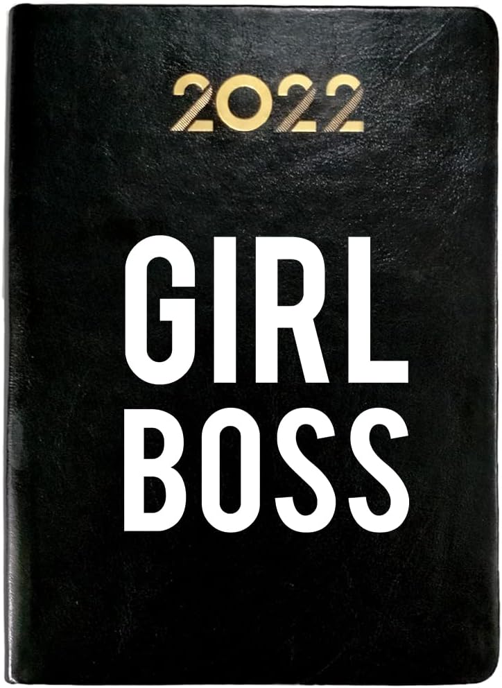 Graphique 2022 Diary Daily Planner 365 Pages.Pu Leather New Year Diary 2022 for Office with Dates.2022 Executive Daily Diary 8.5 x 6 Inch(A5 Size) - Girl Boss -Black