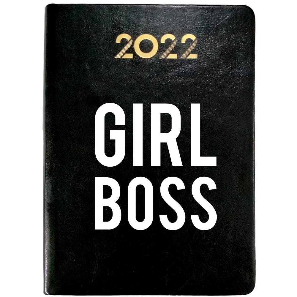 Graphique 2022 Diary Daily Planner 365 Pages.Pu Leather New Year Diary 2022 for Office with Dates.2022 Executive Daily Diary 8.5 x 6 Inch(A5 Size) - Girl Boss -Black