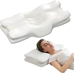 SMDR Almofada ergonômica de pescoço cervical para alívio da dor, travesseiro ortopédico de espuma viscoelástica ajustável para quem dorme de lado e de trás, capa de resfriamento lavável, suporte de