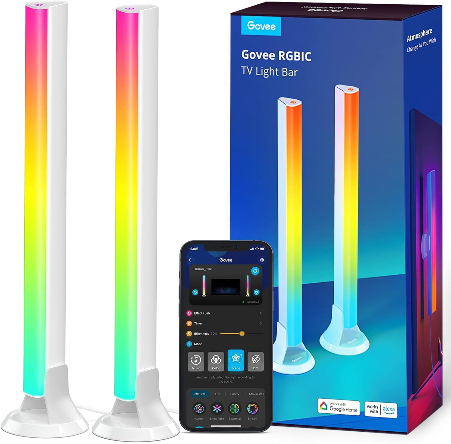 Govee RGBIC TV Light Bars, Retroilluminazione WiFi con doppie perle LED | Posizionamento multiplo, Adatte per TV 45-70 pollici, Compatibili con Alexa e Google Assistant, Bianco, 38cm
