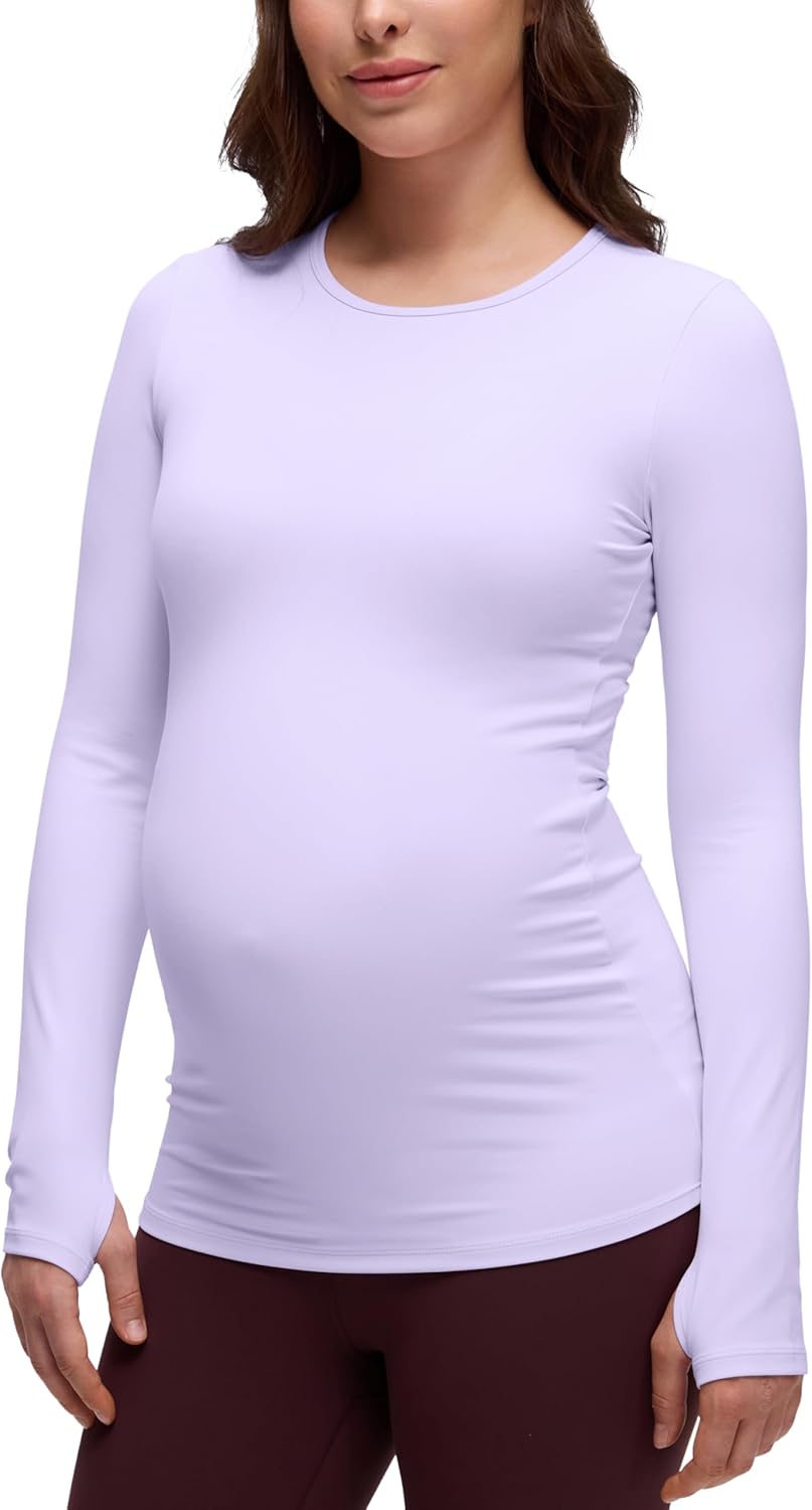 CRZ YOGA Butterluxe Maternity Crewneck Long Sleeve Shirts - Athletic Yoga Casual Pregnancy Womens Tee Tops Basic Layer Soft