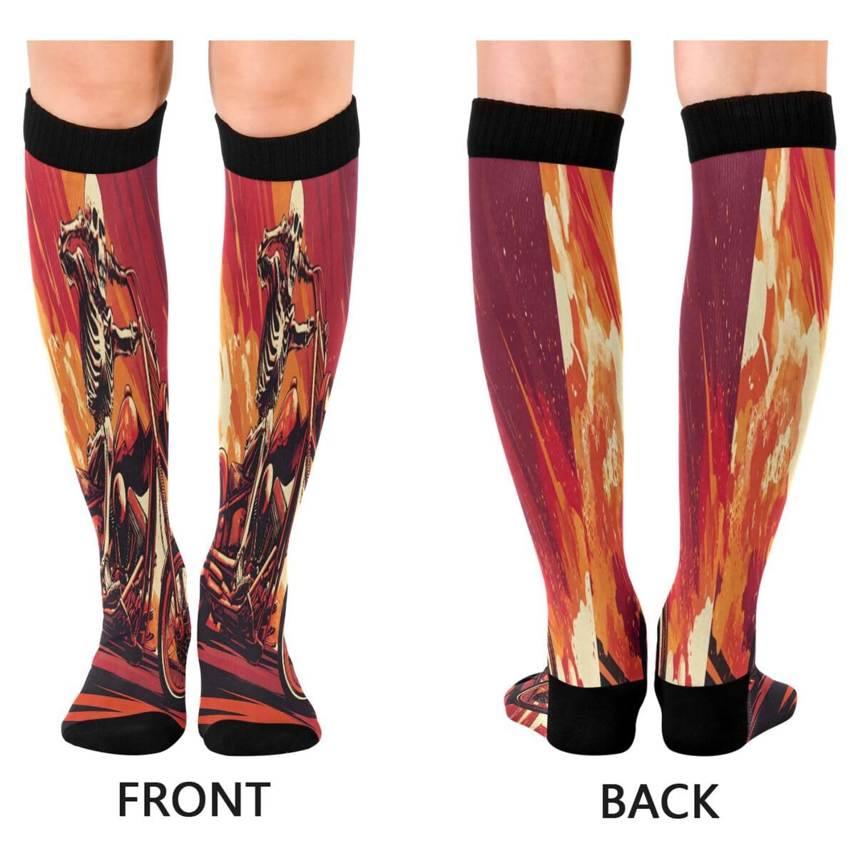 Nander Riding A Motorcycle Skull Compression Socks Women Men Knee High Stockings for Sports,Running,Travel 1Pair