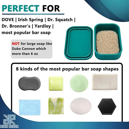 Miniatura 5 de Jabonera de viaje a prueba de fugas con tapa, contenedor de jabón de silicona a prueba de roturas y antideslizante con capa de drenaje, soporte de