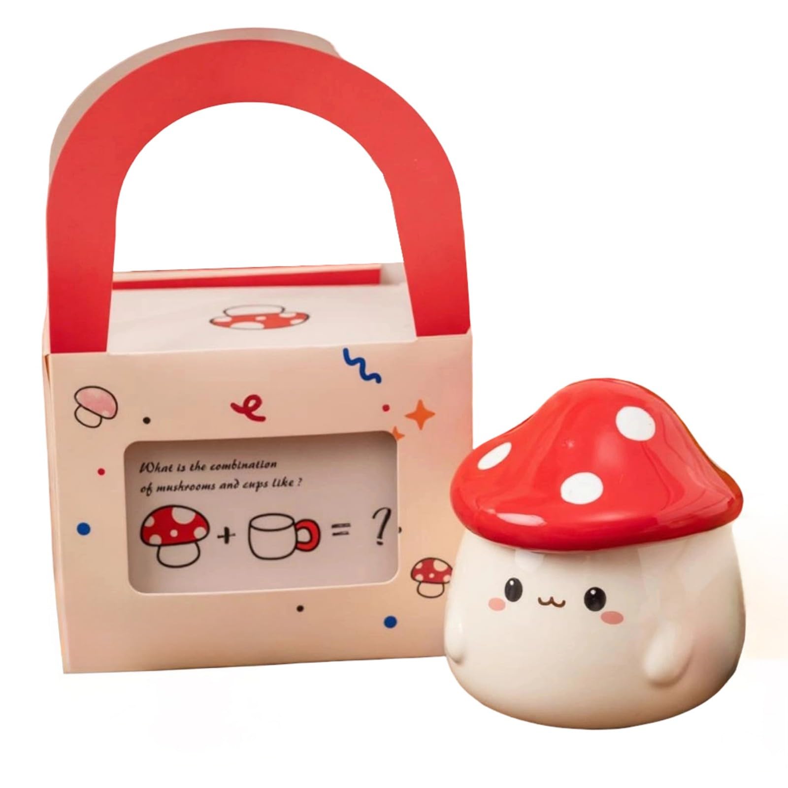 Lerpwige Portable Ceramic Coffee Mug with Mushroom Lid Travel Cup for Women Mushroom Mug