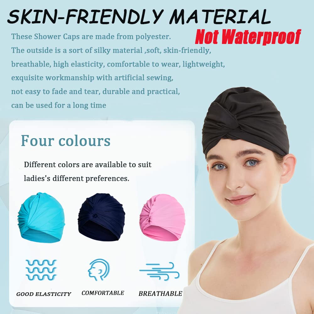 Ladies Pleated Fabric Swimming Cap Chemo Hat Elastic Stylish Spa Caps Sleep Cap Double Layers Bathing Hats Quick Drying Reusable Shower Hat Headwear Head Wraps For Women Long Short Curly Hair - Image 2