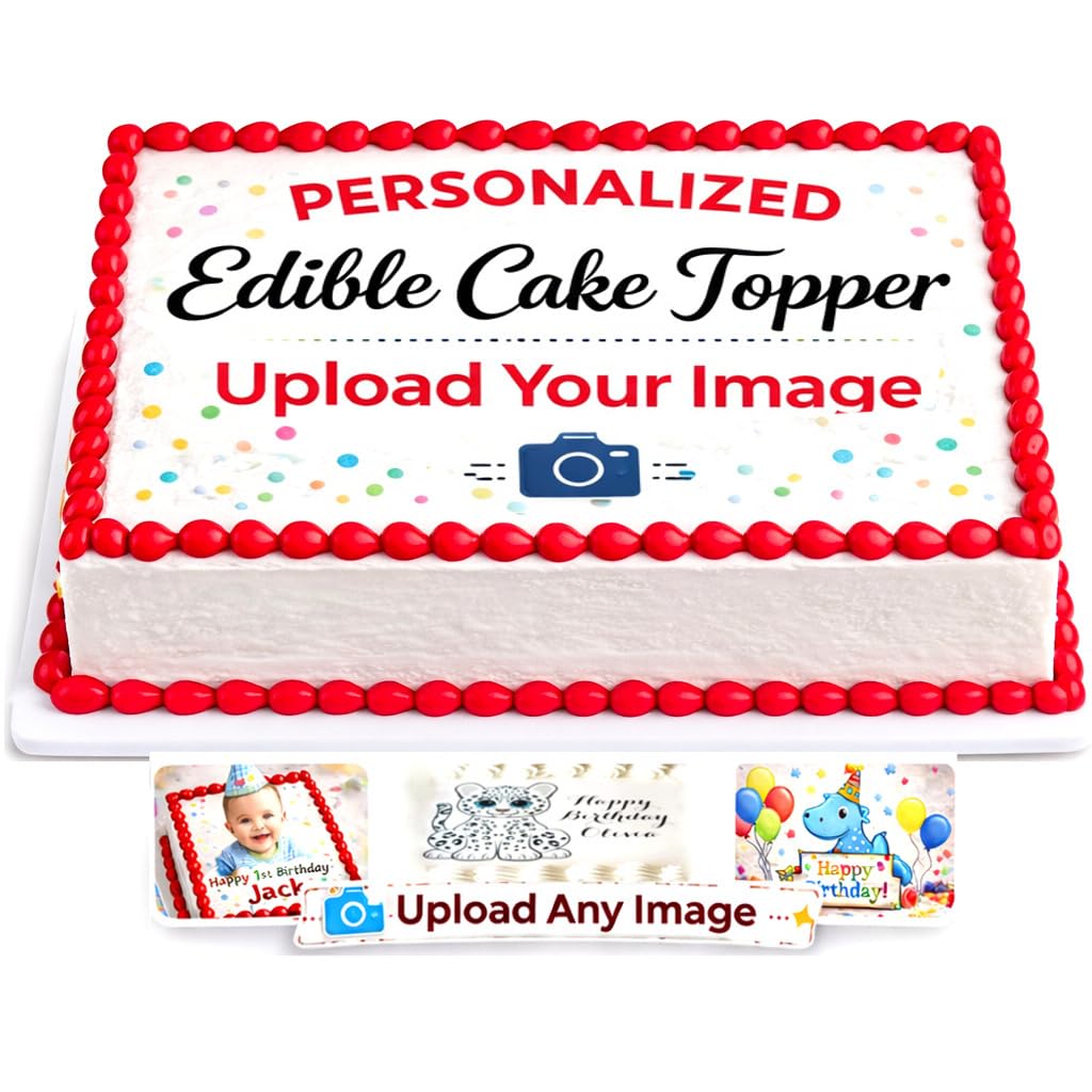 Custom Edible Cake topper image Create and personalize your own Logo or photo 10.5" x 8" (1/4 sheet)
