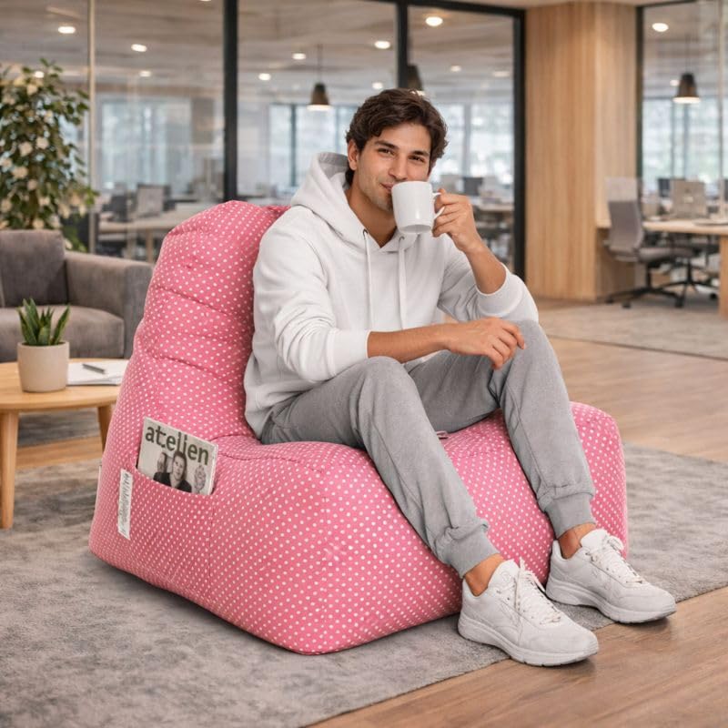 Image of Style Homez Hackey Cotton Canvas Polka Dots Printed Bean Bag XXL Size Filled with Beans Fillers