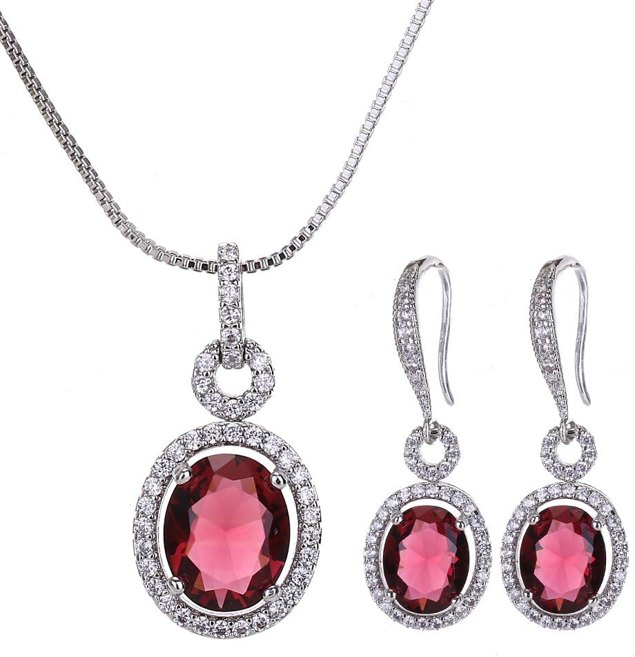 AMYJANE Rhinestone Jewelry Set for Women Bridesmaid Bridal Wedding Jewelry Silver Plated Cubic Zirconia Crystal Oval Halo Necklace and Dangle Earrings Set Costume Jewelry Gift Girls Mom Wife Lady