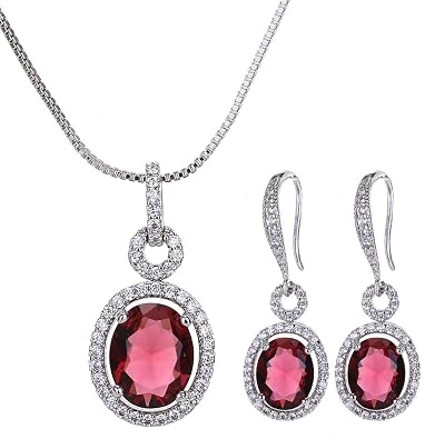 Wedding Jewelry Set for Women Crystal Oval Halo Necklace and Earrings