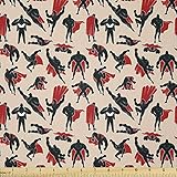 Lunarable Superhero Fabric by The Yard, Cartoon Super Man in Cape Muscular Power Hero Action Fiction Gesture Design, Stretch Knit Fabric for Clothing Sewing and Arts Crafts, 1 Yard, Black Peach