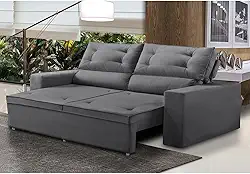 Sofá Retrátil e Reclinável 3 lugares com Molas 1,80m Lais Suede Cinza Adonai Estofados