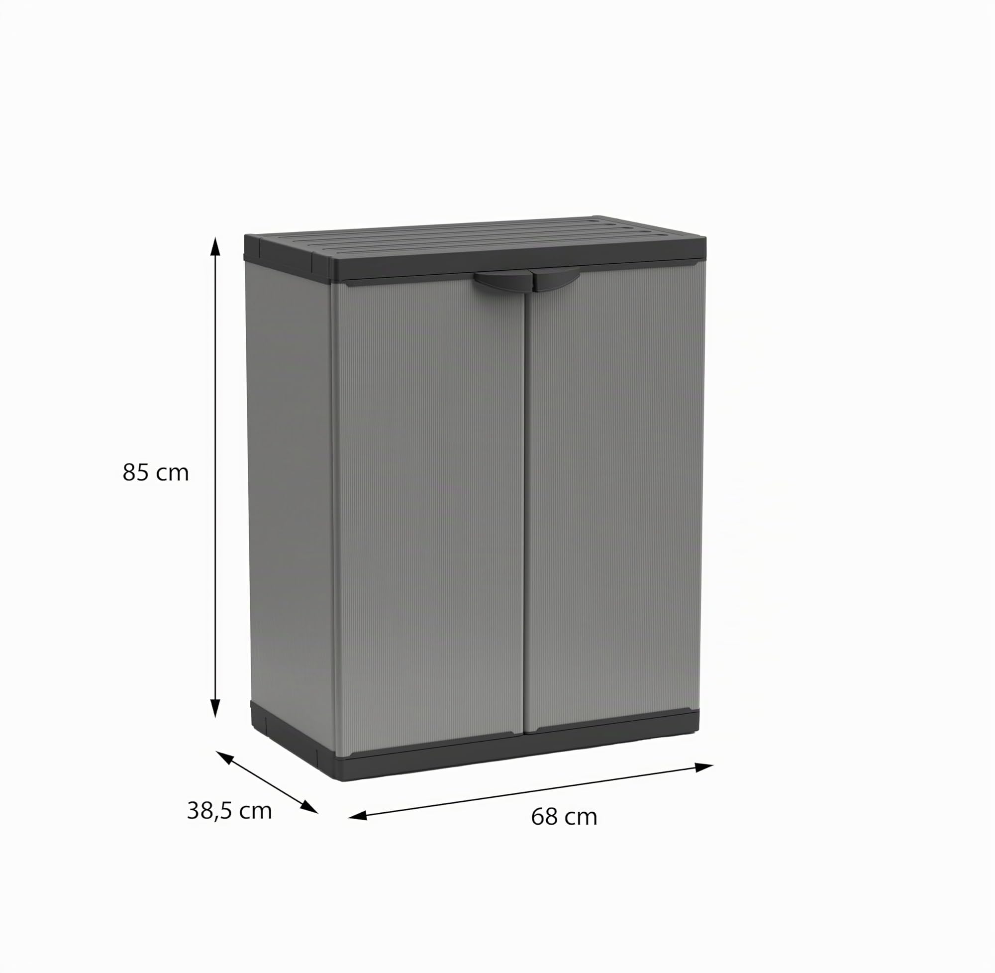 Adventa: Armario de Resina de PVC y PP, 2 Puertas, 1 Estante, fácil de Montar, Modular System, Resistente, Apto para ambientes Interiores y Exteriores, 68 x 40 x 85 cm, Gris y Negro