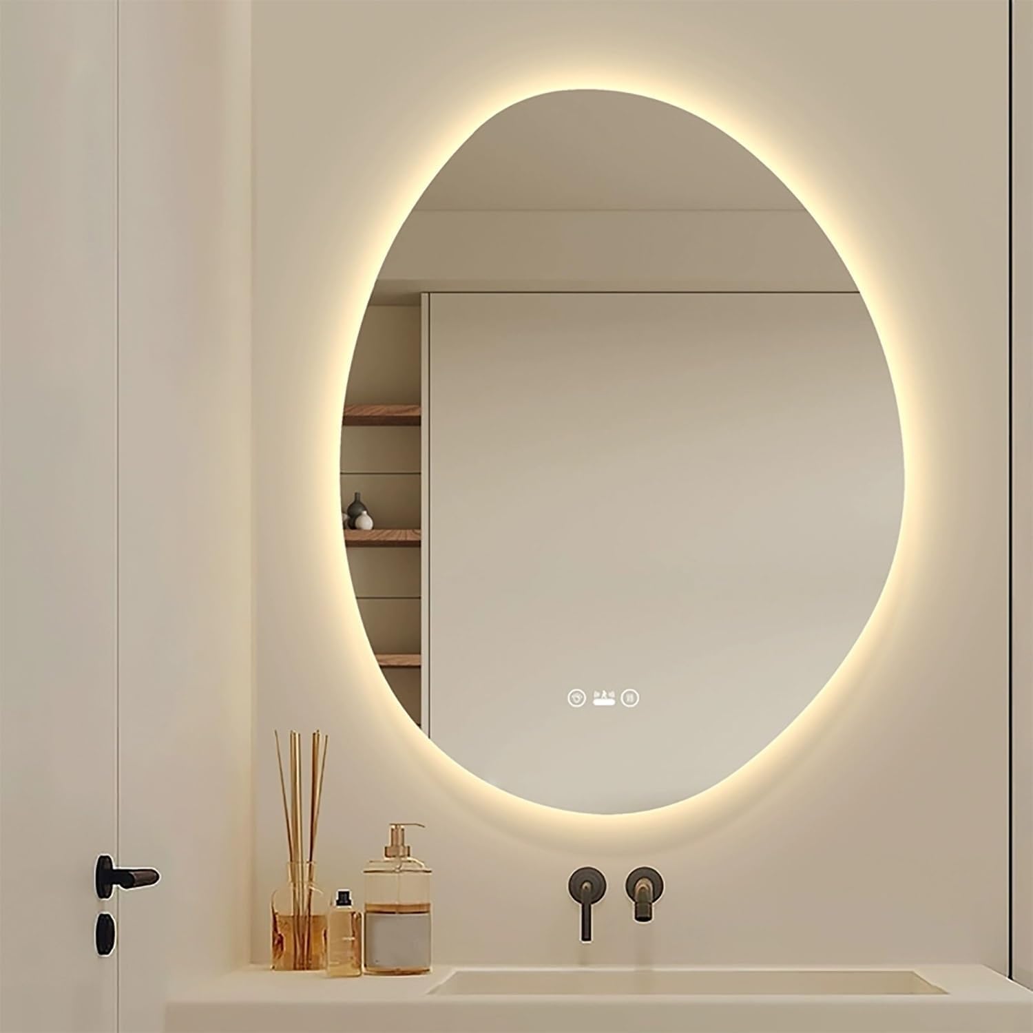 Fitlin Smart Touch LED Bathroom Mirror48 Inch AntiFog Dimmable Oval Design with 3 Color Settings Backlit Modern Wall Mirror for Ultimate Bathroom Lighting(Backlit,32inch/80cm)