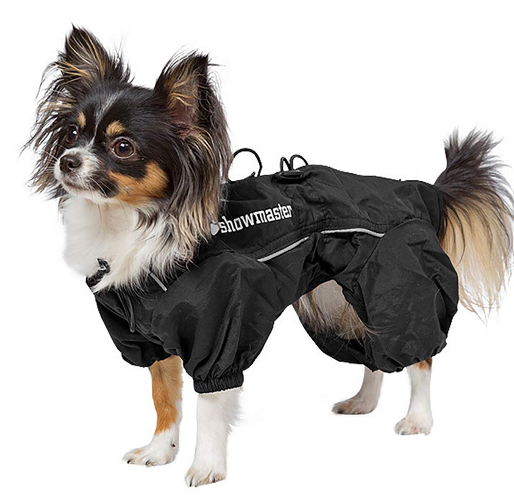 Morezi Outdoor Nylon Puppy Waterproof Reflective Four-Leg Raincoat Doggie Rain Gear Jumpsuit for Small Extral Small Dog Puppies - Black - XL