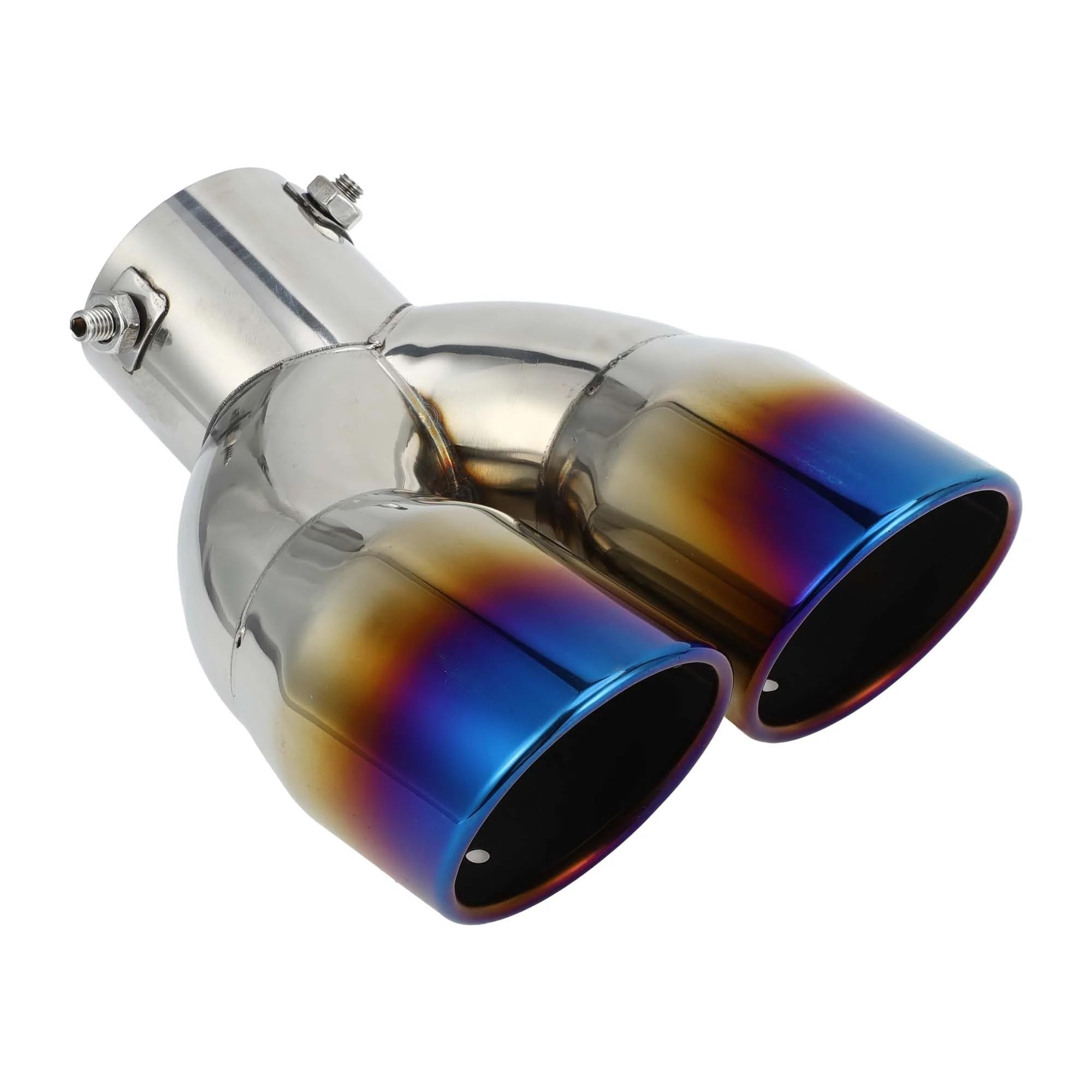 AutoBizarre Stainless Steel Burnt Blue Holographic Blue Round Sloped Dual Pipe Curved Bent Car Exhaust Tail Muffler Silencer Tip Car End Pipe Tail Exhaust Show Pipe Universal for All Cars-image-11