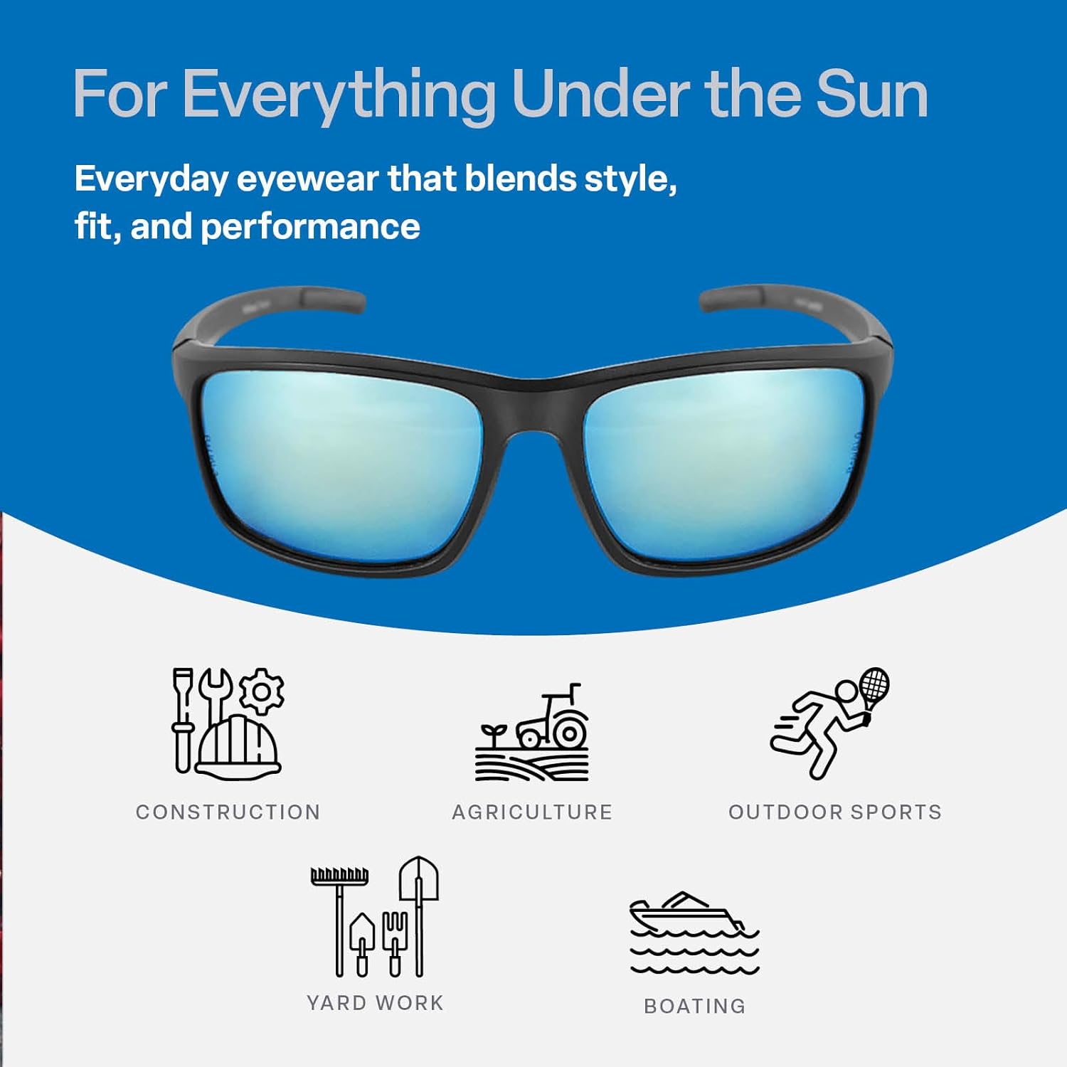 Bullhead Safety Eyewear Pompano Glasses - Anti-Fog, Lightweight, Impact/Scratch Resistant, Polarized Sunglasses for Cycling, Fishing, Driving, Ice Blue/Matte Black