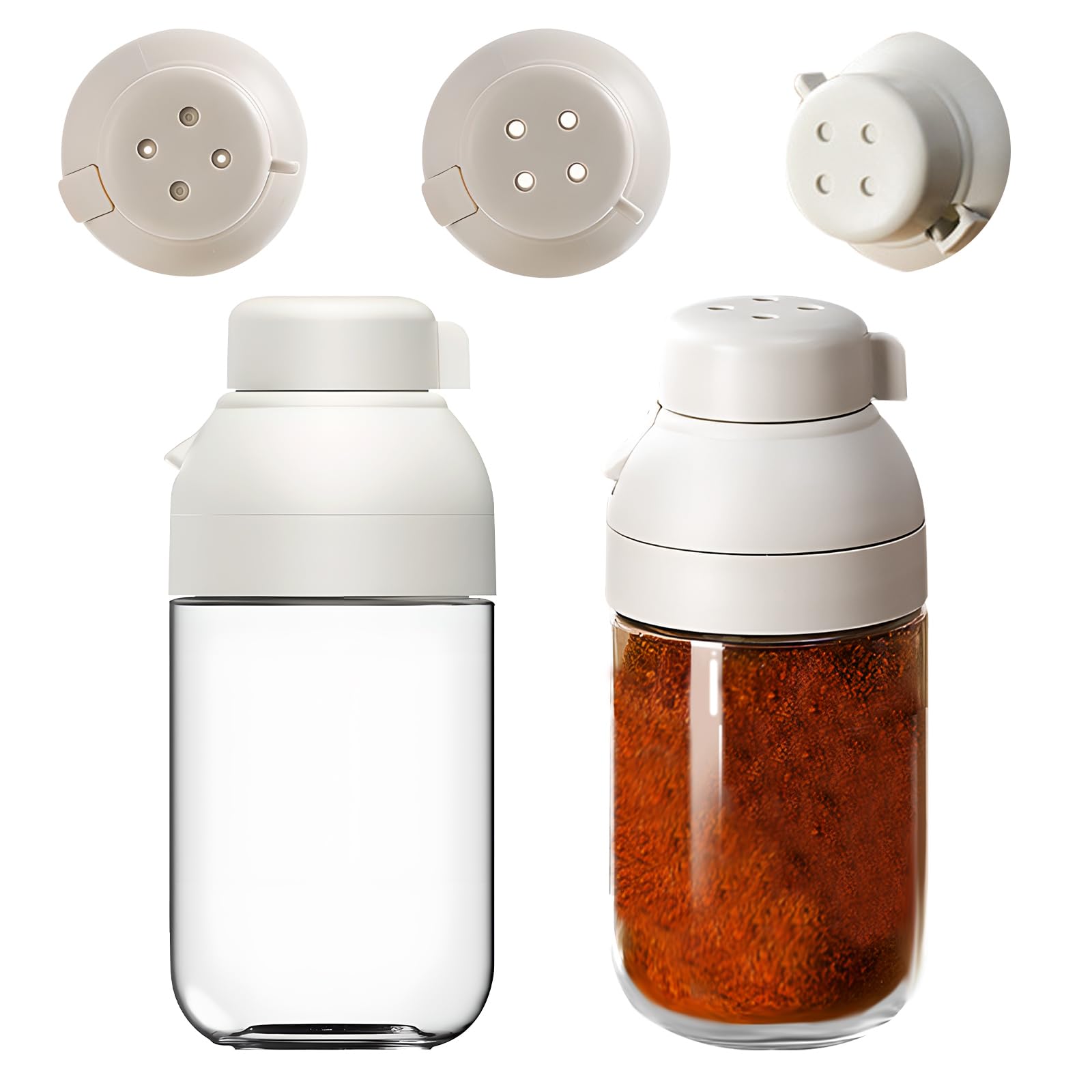 Salière et poivrière en verre avec distributeur de sucre doseur ajustable