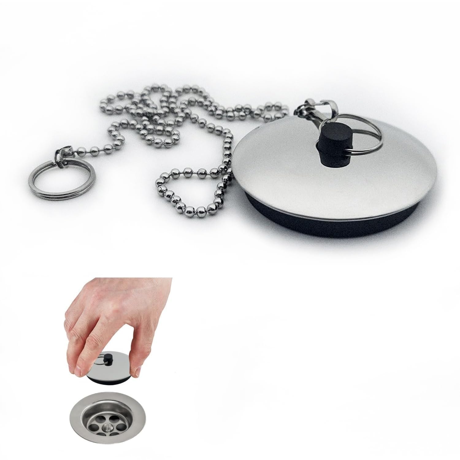Angelkiss 57mm Rubber Plug with Ring for Bathtub, Kitchen & Sink - Includes 65cm Chain.