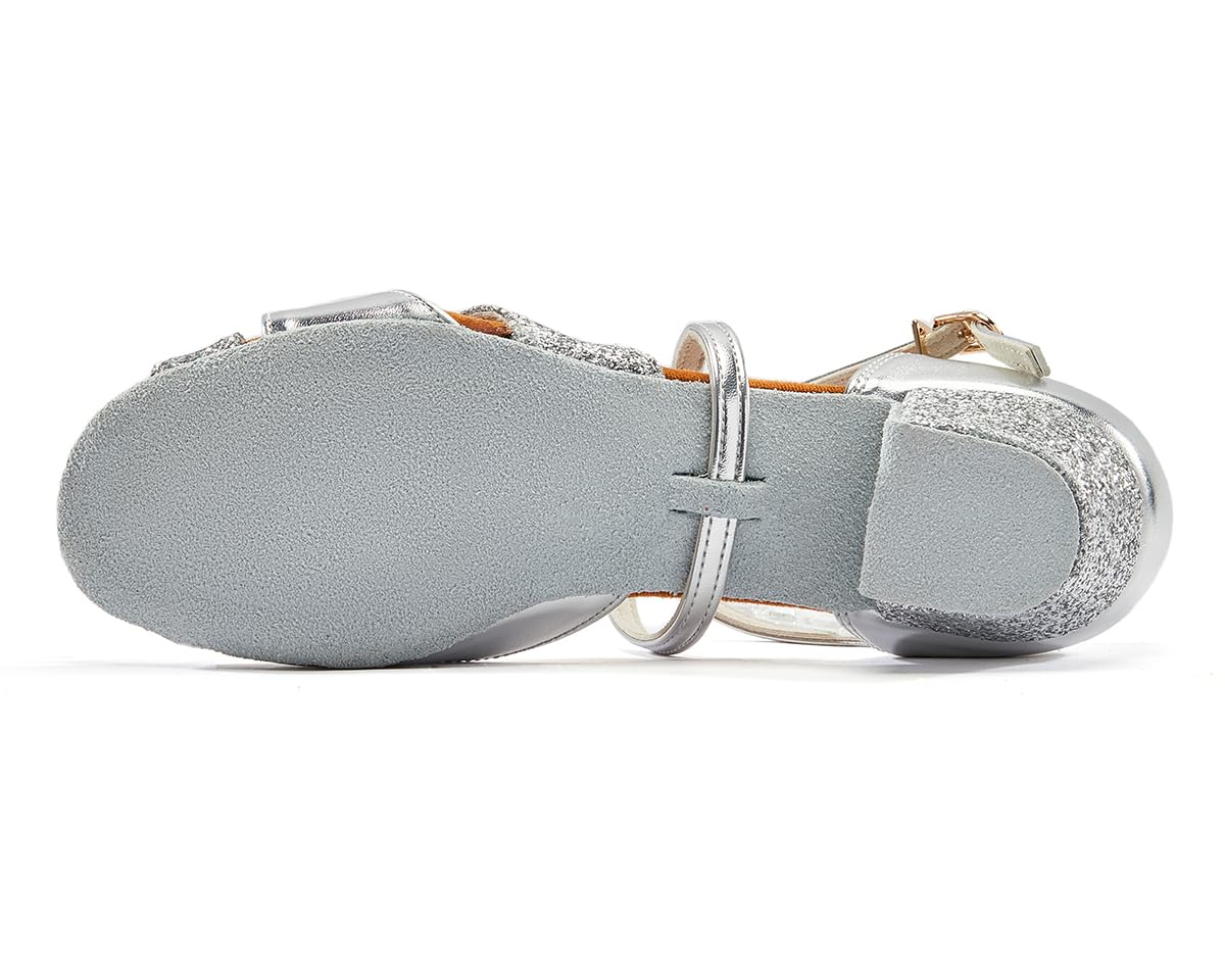 missfiona Scarpe da Ballo Latino per Ragazze e Donna, Scarpe da Danza per Bambini Glitterata con Tacco Basso