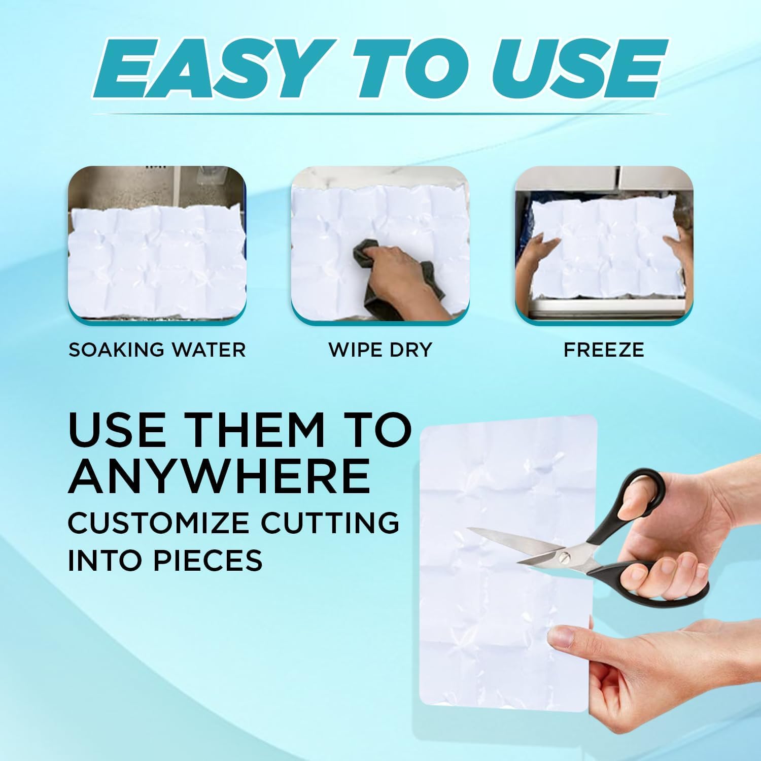 Generic Cold Packs for Coolers and Food Transport, Keep Food Fresh, Beverage Cold, Medications Cool 10 Sheets, 120 Cells, 10x7 Inches Each, Flexible Blankets