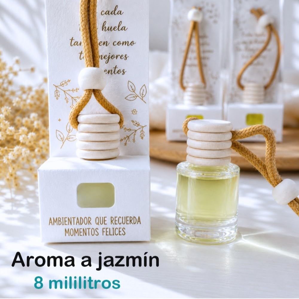 Pack de 12 a 36 uds, Ambientador Coche, Aroma Jazmín, Detalles originales invitados, Recuerdos para Bodas, Bautizos y Comuniones, Regalantes (36, (Pack 36 piezas))