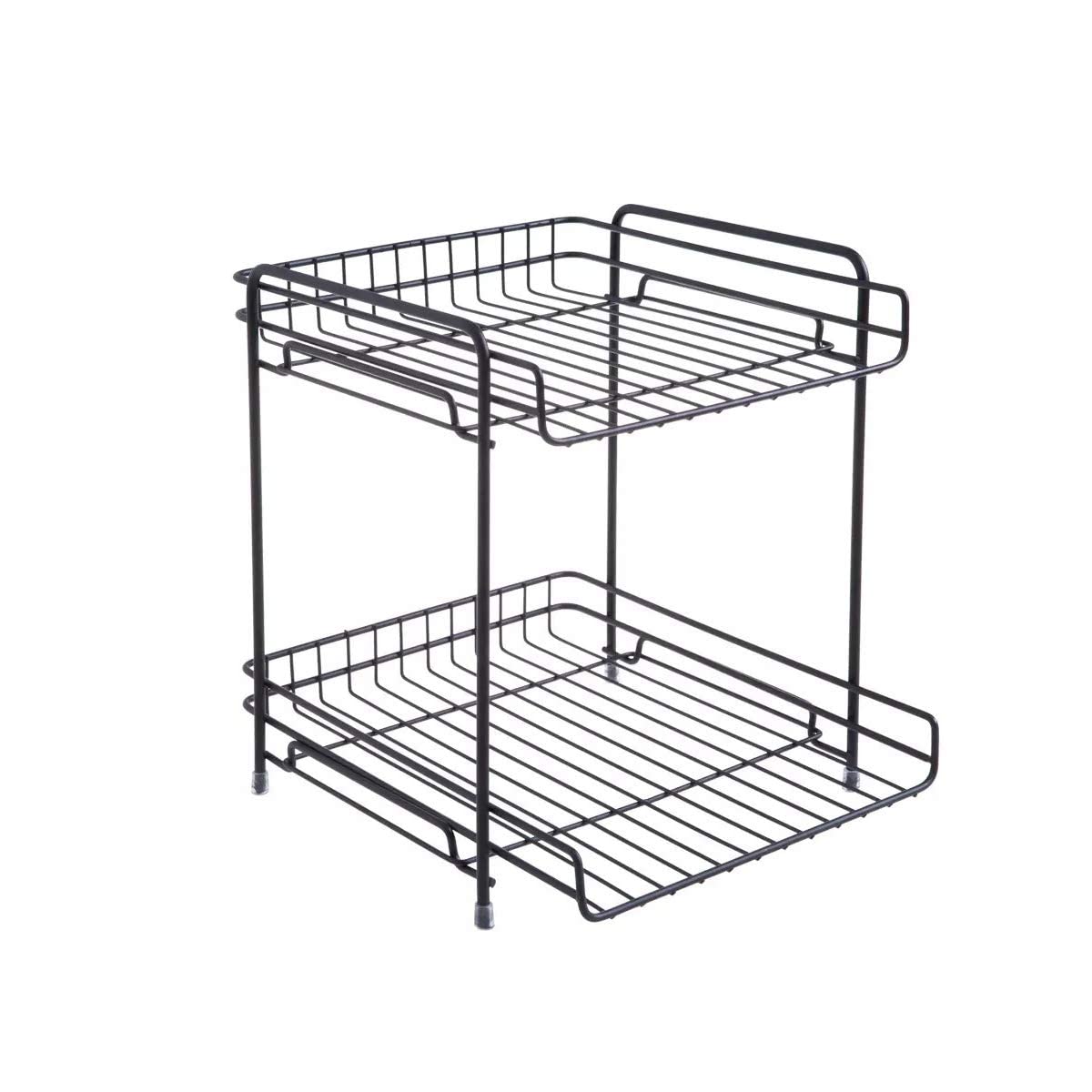 Unistrengh2 Tier Bathroom Storage Spice Rack FreeStanding for Bathroom Kitchen Office Organization (Black)