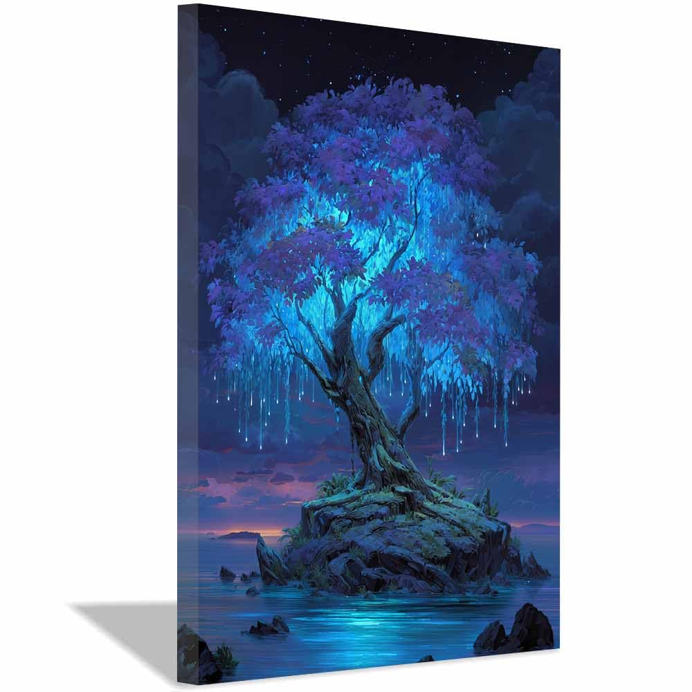 XENIOU Tree Of Life Wall Art Glowing cliff tree canvas wall art, prints for walls, for living room bathroom Bedroom Home Decoration.(Multicolor)-70x100cm Framed