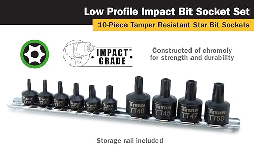 Miniatura 3 de Titan 16143 Juego de llaves de vaso de 10 piezas de perfil bajo resistente a manipulaciones
