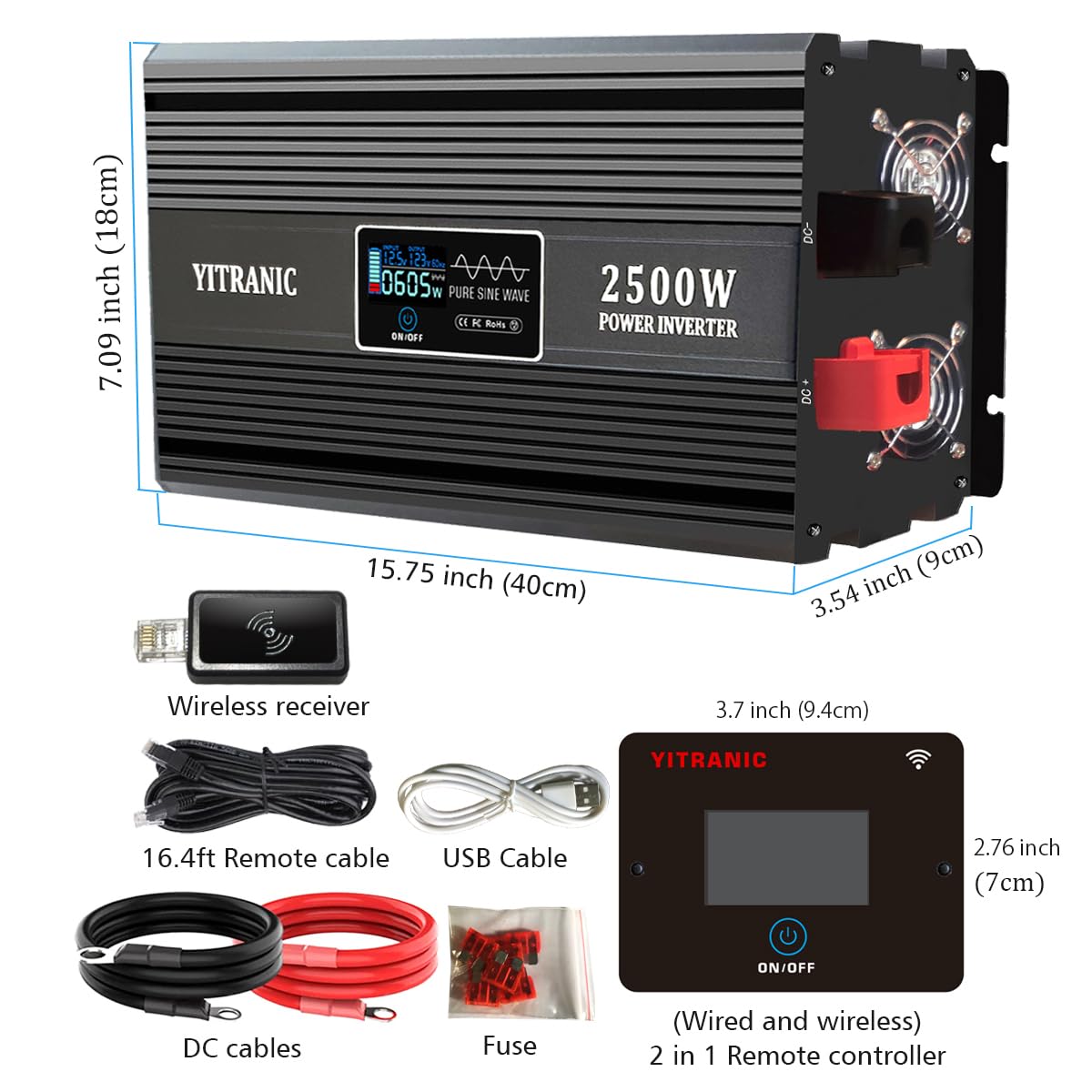 Amazon.com: YITRANIC 2500W 純正弦波逆變器12V DC 至110V AC 電源逆變 