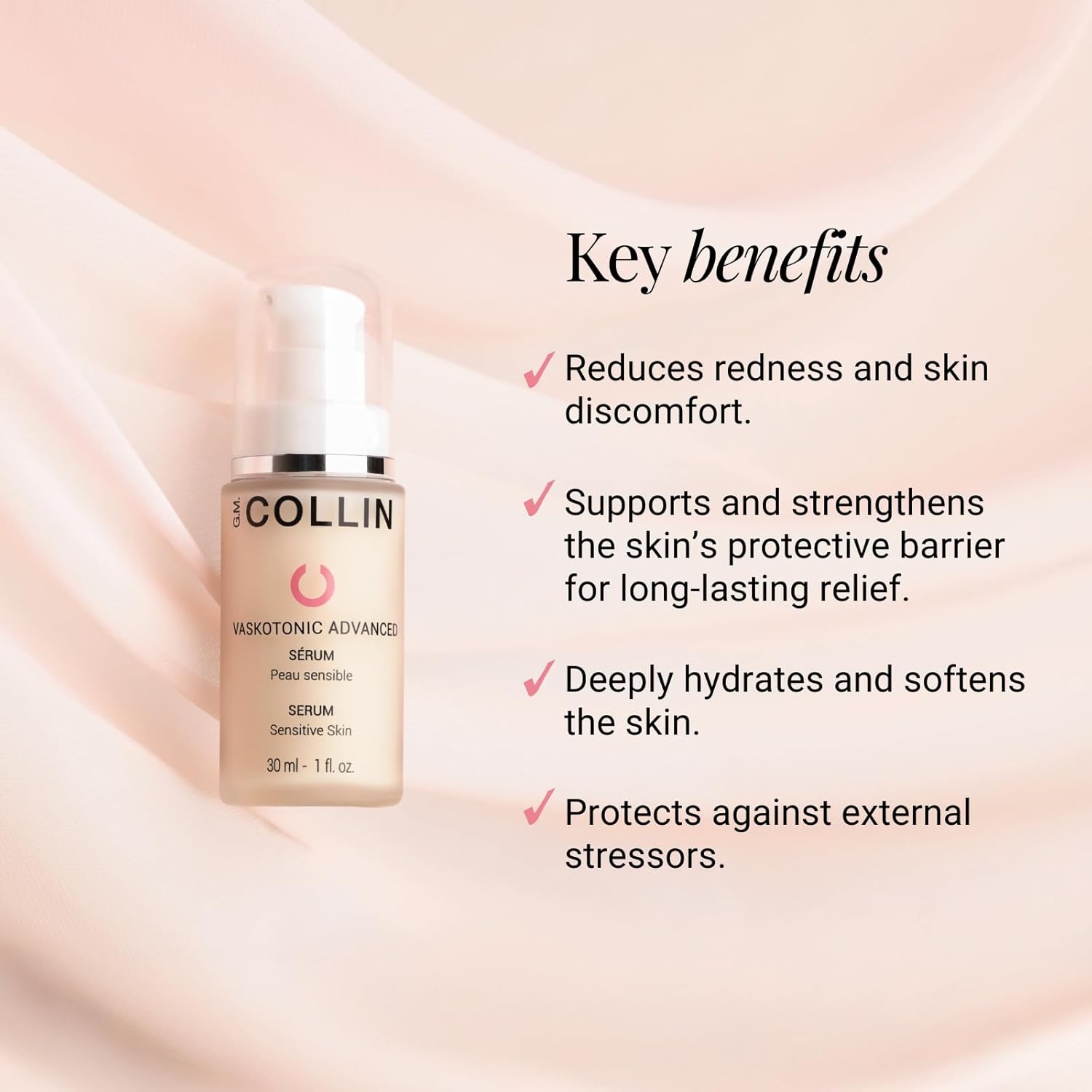 GM COLLIN Vaskotonic Advanced Serum | Redness Relief Face Serum for Sensitive Skin | Hydrating Moisturizing Barrier Repair with Vitamin B5 | 1 oz