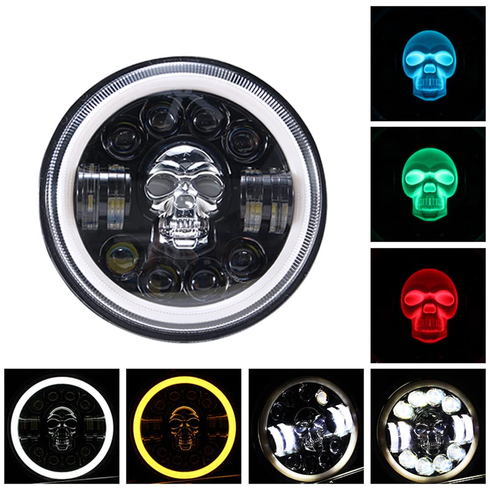 7 Calowy Reflektor Led Wysoka Martwa Wiązka Samochodowa Lampa Motocyklowa RGB Led Okrągła Czaszka światła Halo Przednie światła Dla Jeep Halle