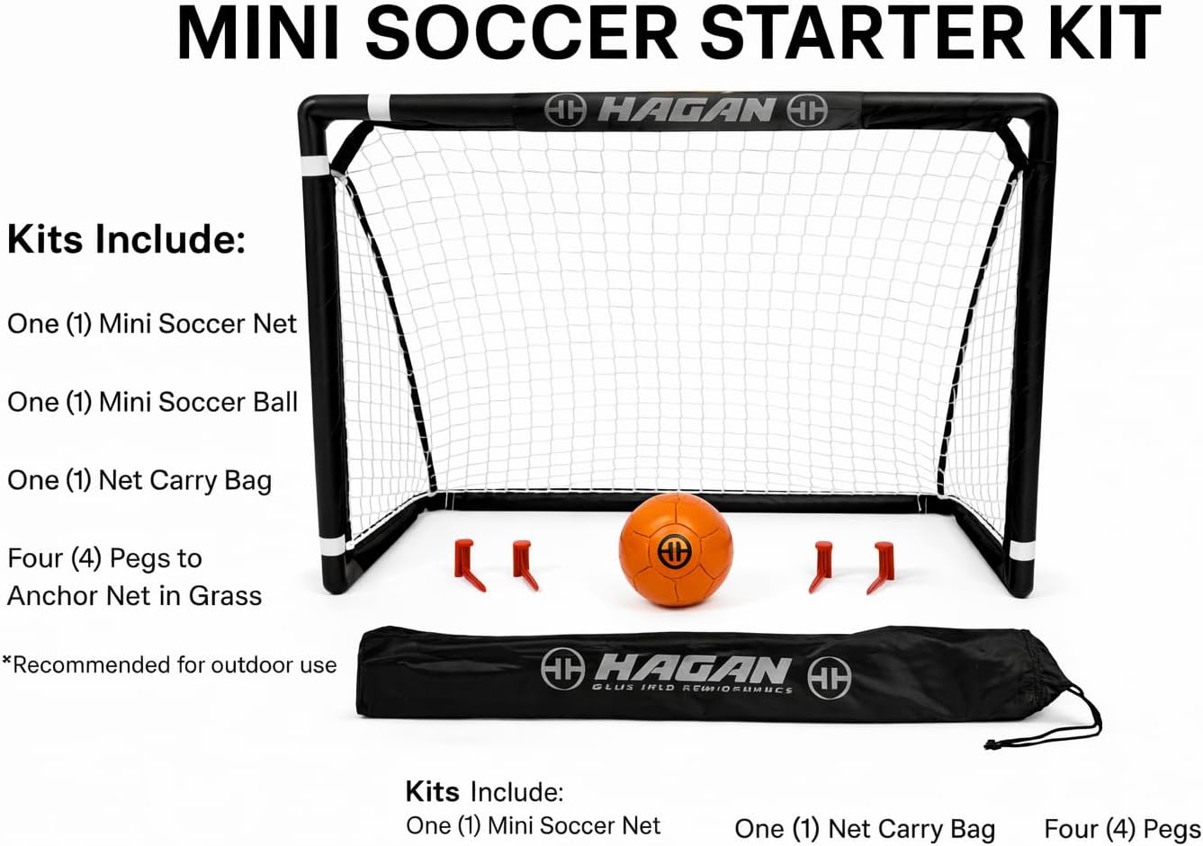 Hagan Hockey Mini Soccer Set – Complete Portable Field Game for Kids Boys Youth Adults, Includes 1 Durable Net, 1 Mini Soccer Ball, Carry Bag, and 4 Ground Pegs for Secure Outdoor Play