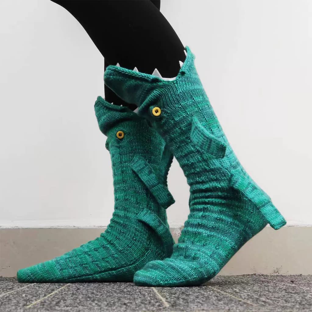 PALAY® Floor Socks Cartoon Crocodile Mid-calf Socks Knit Warm Winter Socks Household Non-slip Cozy Socks for Pajama Party Christmas Gift for Women Teens(Green, One Pair) - Image 6 thumbnail