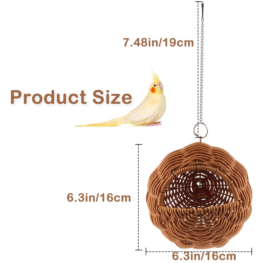 VTurboWay Rattan Vogelnest mit Schaukel Kaufest Hängematte Stil Nest Haus Papagei Eier Lege- und Brutnest für Papageien Nymphensittiche Wellensittiche Finken Kanarienvögel