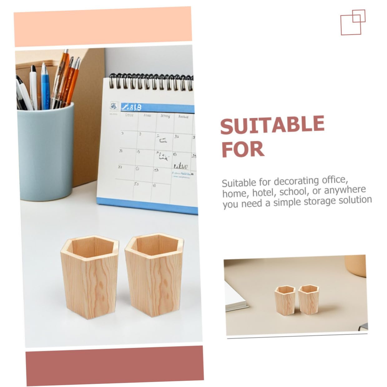 Angoily 8 Pièces Porte Stylo Bois de Pin Pot Multifonction pour Pinceaux Maquillage Rangement Stylos et Accessoires Bureau Organiseur Stable pour Bureau Chambre et Salle de Classe