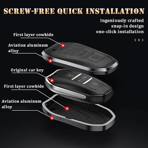 Miniatura 4 de SANRILY Marco de aleación de aluminio y funda de cuero genuino para Peugeot 508 Citroen C3 C5 Aircross C4 DS 5 3 protector completo sin llave