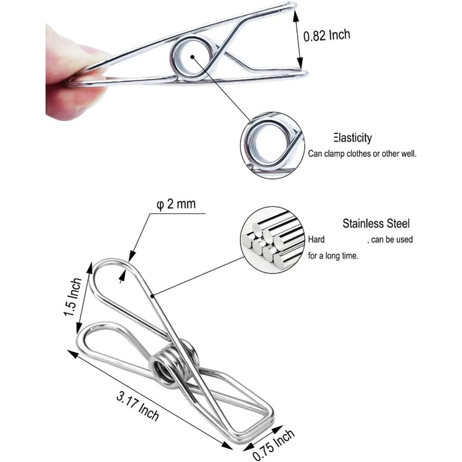 100 PCS Metall Wäscheklammern Heavy Duty 3,17 Zoll Mehrzweck Outdoor Reise Große Edelstahl Wäsche Clip für Handtuch, Kleidung