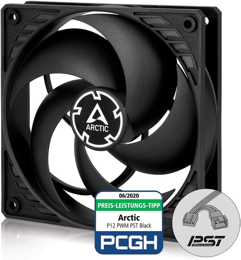 P12 PWM PST - PC Fan, 120mm Fan, PC Case Fan with PWM Sharing Technology (PST), Pressure-optimised, quiet motor, Computer, Fan Speed: 200-1800 rpm (0 rpm <5%) - Black