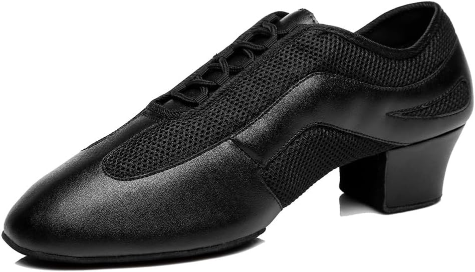 Women's Closed Toe Lace-up Breathable Mesh Leather Salsa Practice Chacah Ballroom Latin Modern Dance Shoes