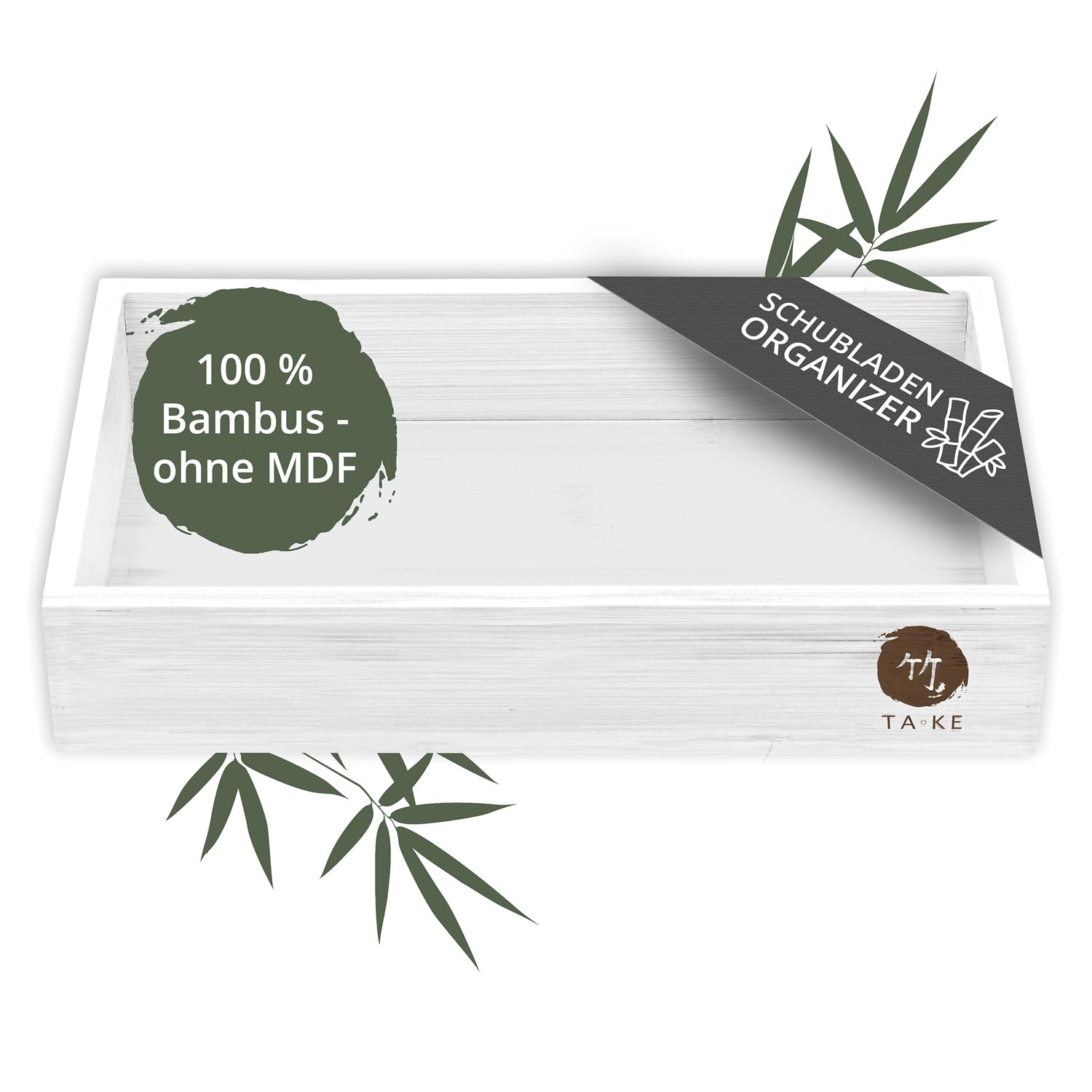 TAKE® 1-teilige Bambus Box weiß [27x15x5.5cm] - 100% Natur Bambus Aufbewahrungsbox Holzkiste für Küche, Büro und Bad Organizer, Aufbewahrungsbox für mehr Ordnung, Ordnungsbox (weiß)