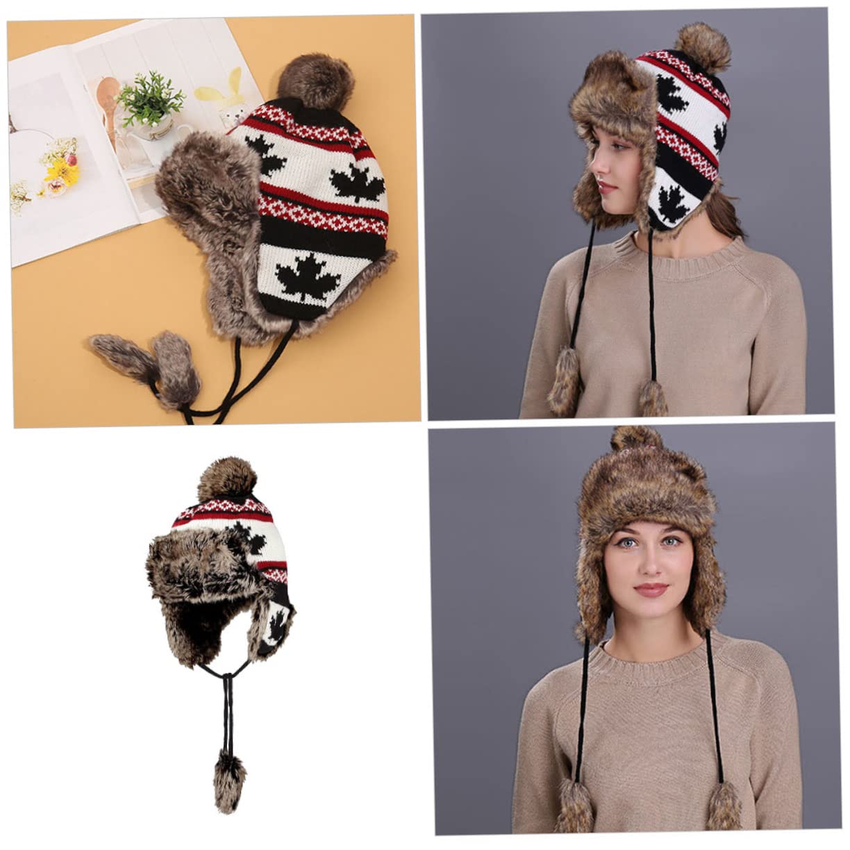 4 Piezas gorro de arce sombrero de mujer gorra con orejeras sombrero con orejeras gorro termico cálido caliente aire a prueba de viento lana