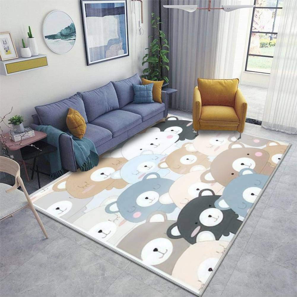 Vintage Seamless Cute Teddy Bear Blue Grey Pastel Baby Kid Cartoon Area Rugs Floor Mat Non Slip Table Blanket Rugs Soft Door Mat Nursery Carpet for Living Room Home Indoor Outdoor Runner Rugs