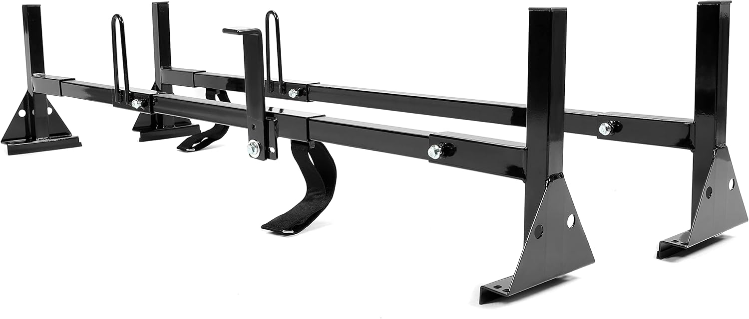 HECASA 700 LBS Universal 2 Bars Roof Rack Mount Full-Size Vans Compatible with Chevy Express Ford E-Series GMC Savana 68"-75" Adjustable Steel Rack Carry Ladders